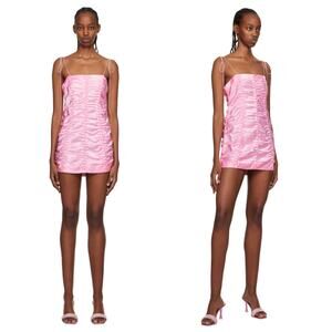 Anna October Angie Pink Ruched Gathered Tie Strap Satin Mini Dress Size US 8